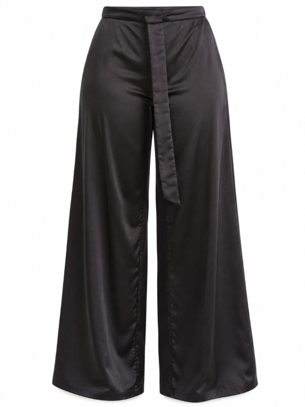 Lulus Black Stretch Satin Wide Leg Palazzo Pants Medium